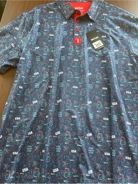 Men's Navy Patriotic Print Polo Shirt